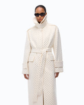 Fully rhinestoned long wool coat - Grey | Pinko