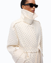 Fully rhinestoned long wool coat - Grey | Pinko