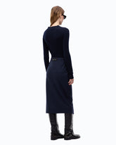 Wool midi dress with pinstriped skirt - | Pinko