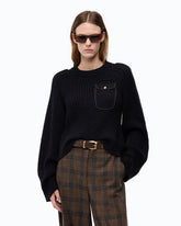 Ribbed sweater with small pocket - Black | Pinko