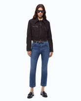 Cropped nubuck leather-effect jacket - Brown | Pinko