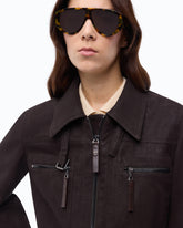 Cropped nubuck leather-effect jacket - Brown | Pinko