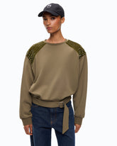 Sweatshirt aus Baumwolle mit Strasssteinen an den Schultern - | Pinko