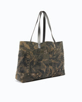 Shopper bag in suede with camouflage print and studs - Military Green | Pinko