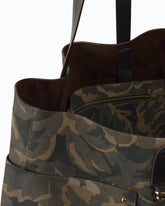Shopper bag in suede with camouflage print and studs - Military Green | Pinko