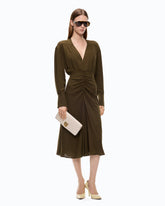 Midikleid mit langen Ärmeln und Drapierungen - Militärgrün | Pinko