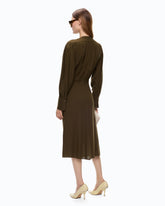 Midikleid mit langen Ärmeln und Drapierungen - Militärgrün | Pinko