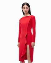 Midi sheath dress with ruffle and open back - Red | Pinko