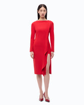 Midi sheath dress with ruffle and open back - Red | Pinko