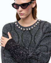 Sweater with jewel collar and micro sequins - Multicolor Grey-Black | Pinko