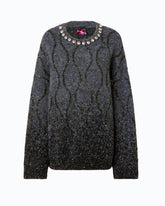 Sweater with jewel collar and micro sequins - Multicolor Grey-Black | Pinko