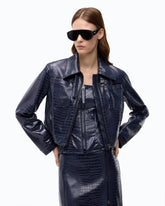 Fliegerjacke mit Krokoleder-Effekt - Blau | Pinko