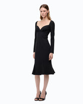 Slim-fit midi dress with sweetheart neckline and ruffles - | Pinko
