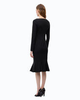 Slim-fit midi dress with sweetheart neckline and ruffles - Black | Pinko