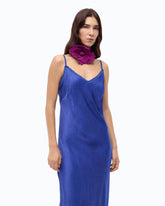 Long slip dress in satin - Blue | Pinko