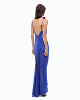 Long slip dress in satin - Blue | Pinko