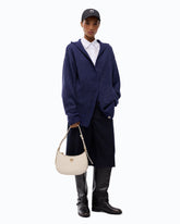 Fully rhinestoned wool-blend cardigan with hood - Blue | Pinko
