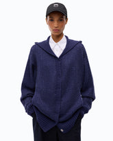 Fully rhinestoned wool-blend cardigan with hood - Blue | Pinko