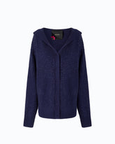 Fully rhinestoned wool-blend cardigan with hood - Blue | Pinko