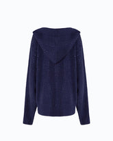 Fully rhinestoned wool-blend cardigan with hood - Blue | Pinko