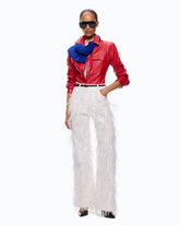 Wide-Leg-Hose mit Federn und Strasssteinen - Weiß | Pinko