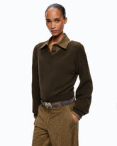 Cropped wool sweater with balloon sleeves - Military Green | Pinko