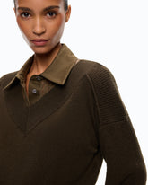 Cropped wool sweater with balloon sleeves - Military Green | Pinko
