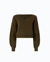 Cropped wool sweater with balloon sleeves - Military Green | Pinko