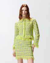 Cropped jacket in basketweave and frayed knit - | Pinko