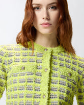 Cropped jacket in basketweave and frayed knit - | Pinko