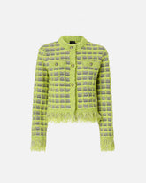 Cropped jacket in basketweave and frayed knit - | Pinko