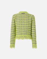 Cropped jacket in basketweave and frayed knit - | Pinko