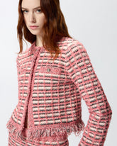 Cropped-Jacke aus Flechtgewebe und ausgefranstem Strick - | Pinko