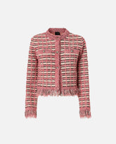 Cropped jacket in basketweave and frayed knit - | Pinko