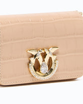 PINKO Galleria Micro Love Bag Click hand-held clutch in crocodile-print leather with jewel buckle - Trasparente | Pinko