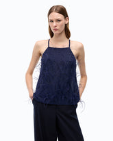 Fluid top with feather detailing - | Pinko