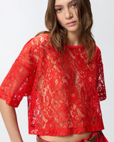 Cropped lace t-shirt - | Pinko