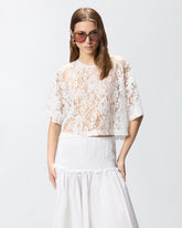 Cropped lace t-shirt - | Pinko