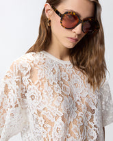 Cropped lace t-shirt - | Pinko