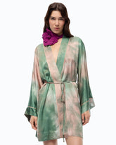 Gradient satin kimono with belt - Multicolor Green-Pink | Pinko