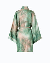 Gradient satin kimono with belt - Multicolor Green-Pink | Pinko
