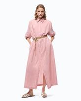 Langes gestreiftes Hemdblusenkleid mit floralen Stickereien - | Pinko