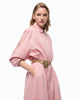Langes gestreiftes Hemdblusenkleid mit floralen Stickereien - | Pinko