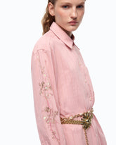 Langes gestreiftes Hemdblusenkleid mit floralen Stickereien - | Pinko