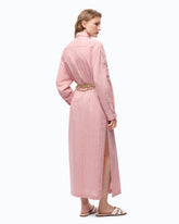 Langes gestreiftes Hemdblusenkleid mit floralen Stickereien - | Pinko
