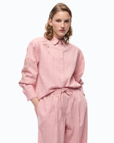 Striped shirt with floral embroidery - | Pinko