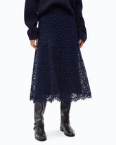 Flared midi skirt in corded lace - Blue | Pinko