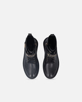 Leather combat boots with branded front strap - | Pinko