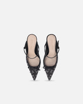 Rhinestoned satin slip-ons with heel - | Pinko