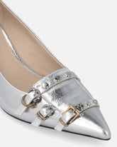 Low laminated nappa leather pumps with straps and studs - | Pinko